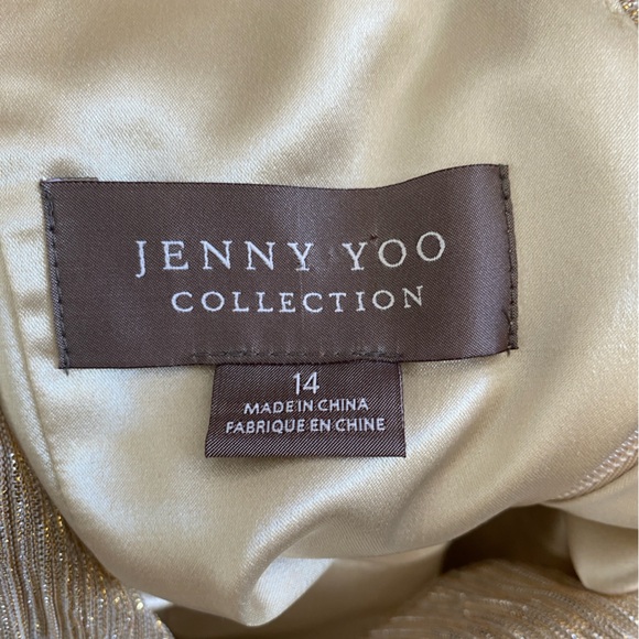 JENNY YOO MADELYN DRAPE NECK GOLD METALLIC GOWN MAXI DRESS SIZE 14 - Picture 11 of 12